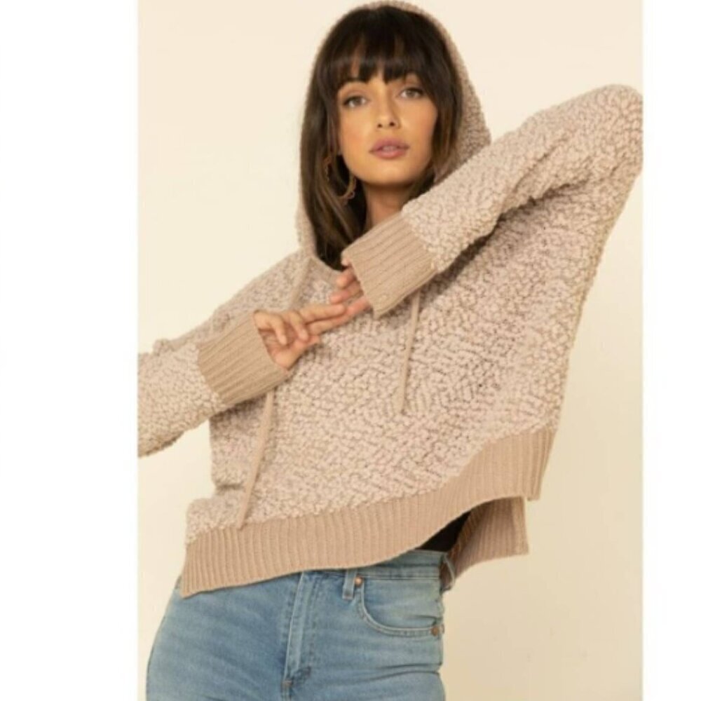 Boutique POL Beige Chenille Boucle Pullover Hoodie Sweatshirt S